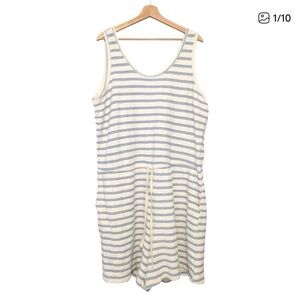 Old Navy Women’s XL Striped Romper Blue White Sleeveless Cotton Blend Pockets